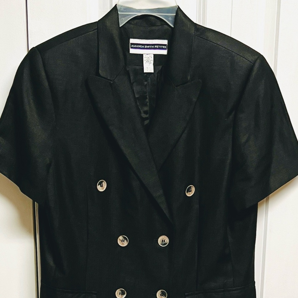 Amanda Smith Black Double-Breasted Short Sleeve Blazer Top Petite Size 12P